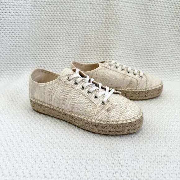Aquatalia NWOB Flyn Multi Tone Off White Canvas Woven Espadrille Sneaker 6 - Image 9