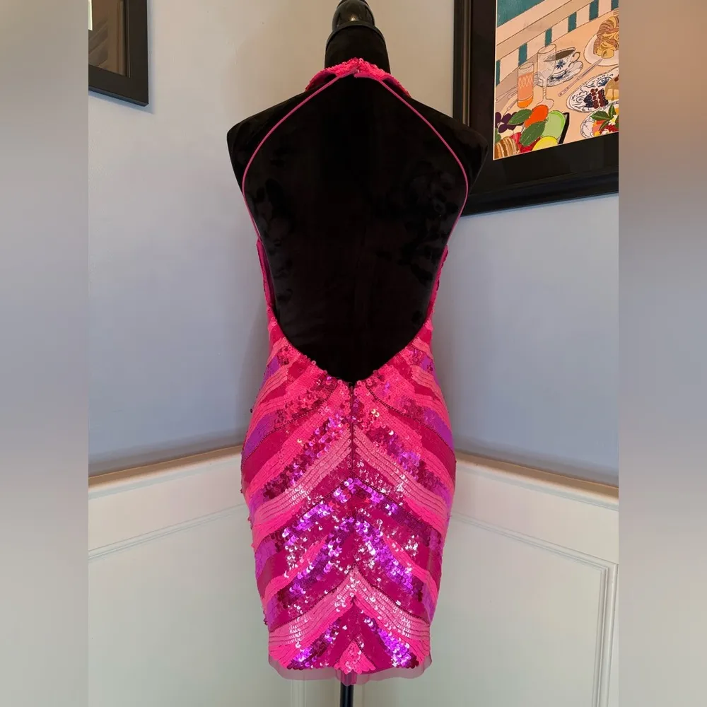 NWT Hot Pink Sequined Backless Mini Dress by Liv Foster Sz 4 - Image 4