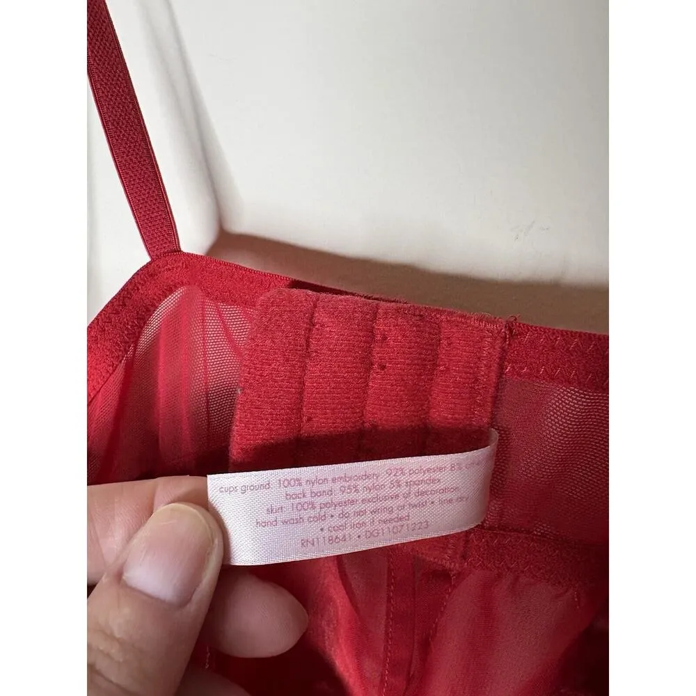Cacique Plus Size 18/20 Chemise Babydoll Slip Dress Top Red Underwired Nighty - Image 10