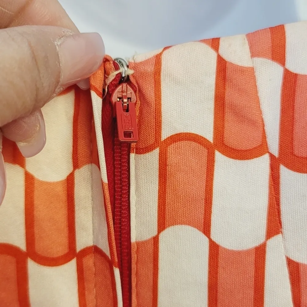 Anli 1960 Vintage Filly Lined A Cut Maxi Orange & White Dress Sz: 9 Size undefined - Image 7