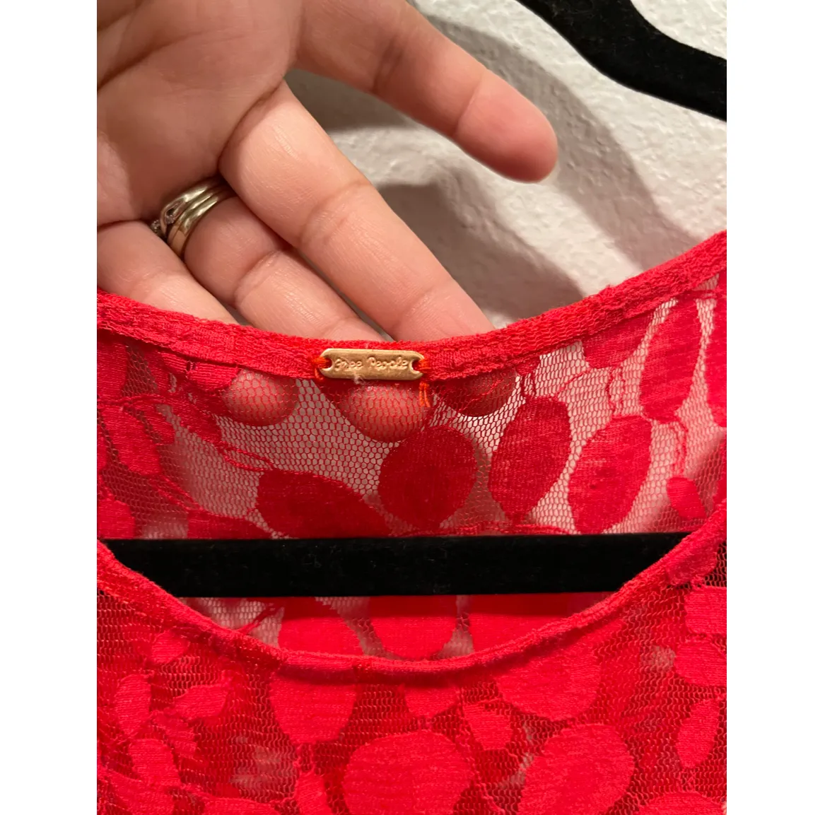 Free People  Red Floral Lace Mini 3/4 Sleeve Dress - Image 7