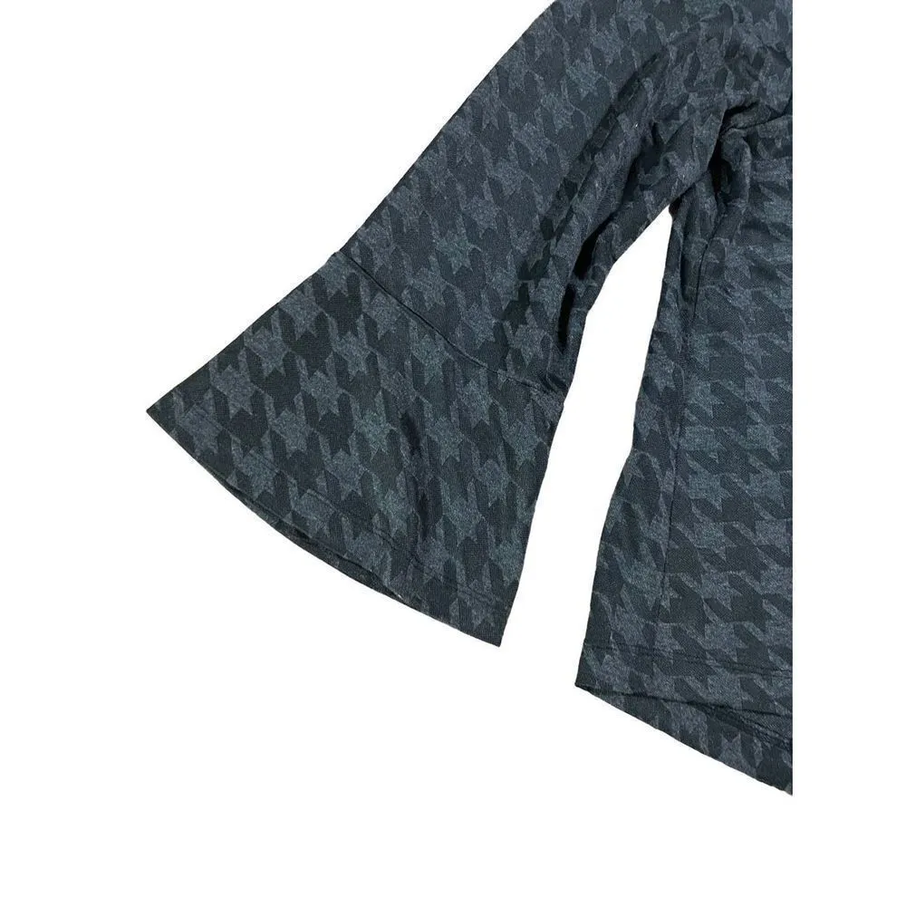 Bryn Walker Houndstooth Jacket Stretch Knit Button Up Gray Flare Sleeve size med - Image 5
