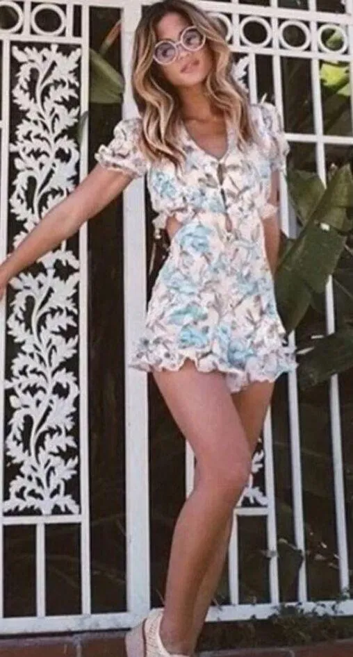 FOR LOVE AND LEMONS Cadence Romper Cream Blue Floral Feminine Dainty Size XS - Image 16