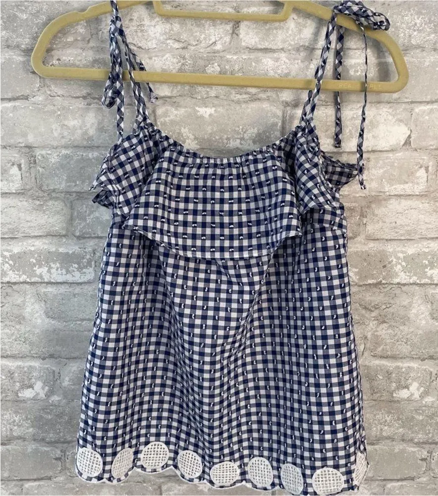 J.Crew Gingham Plaid Ruffle Tie Shoulder Top - Image 4