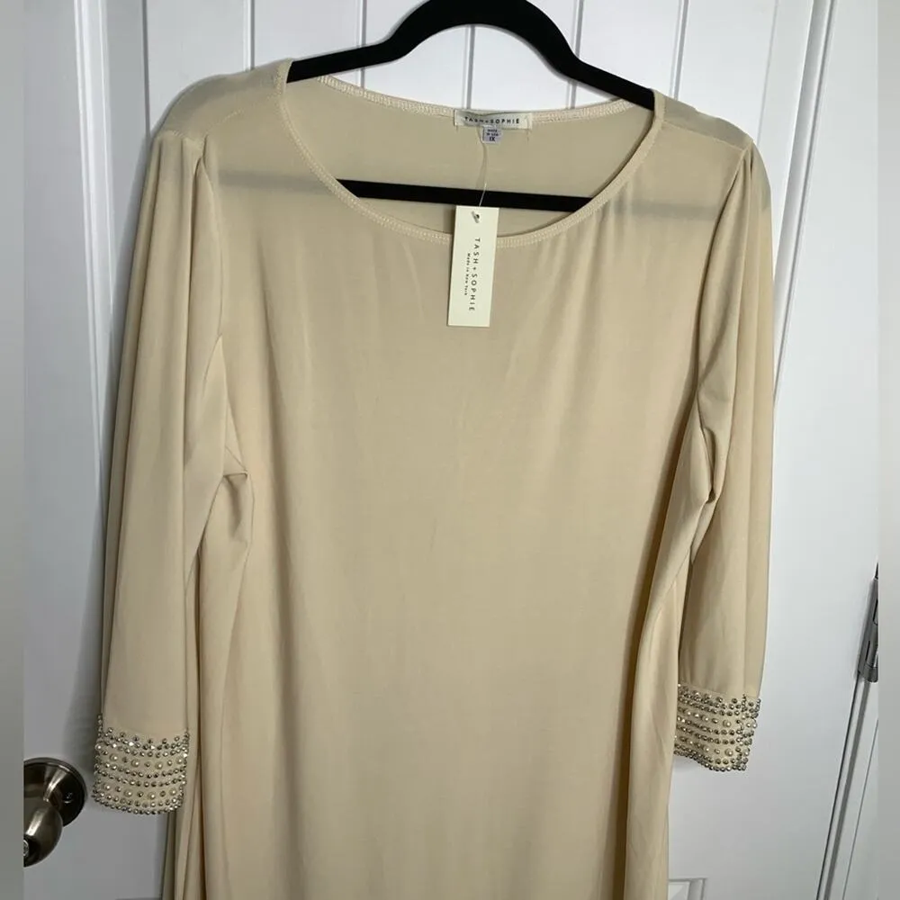 Tash + Sophie embellished beaded cream shift‎ dress size 1X made in USA - Image 3
