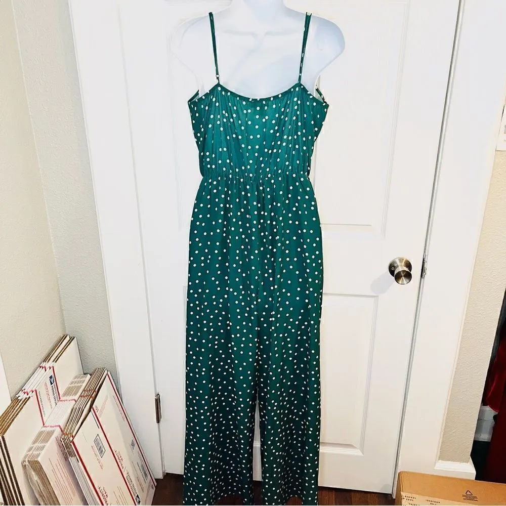 Sandy & Sid  Polka Dot Jumpsuit Spaghetti Strap Green White M - Image 4