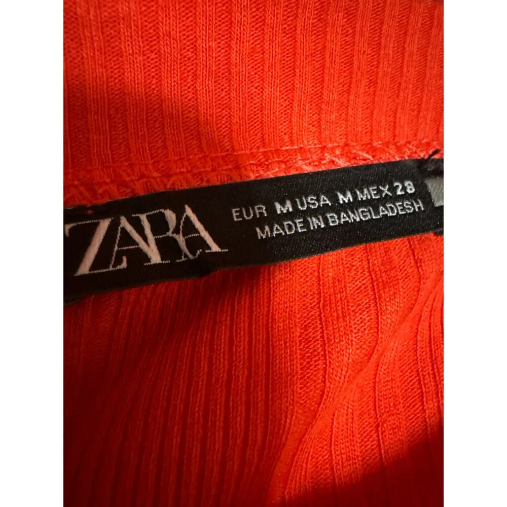 Zara Red Short Cap Sleeve Ribbed Knit Sculpt Sweater Mini Bodycon Dress Size M - Image 3