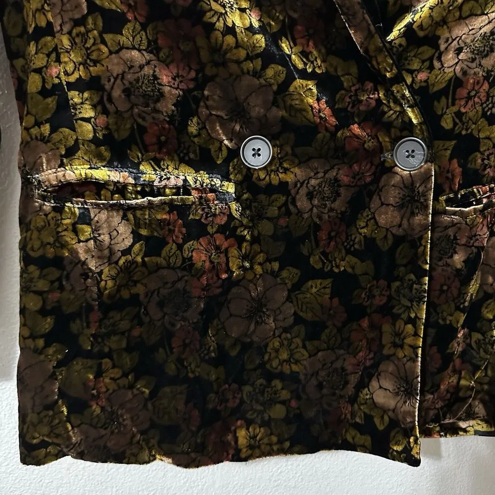 We The Free People Nicolette Velvet Double Breasted Blazer Black Floral Sz Small - Image 2