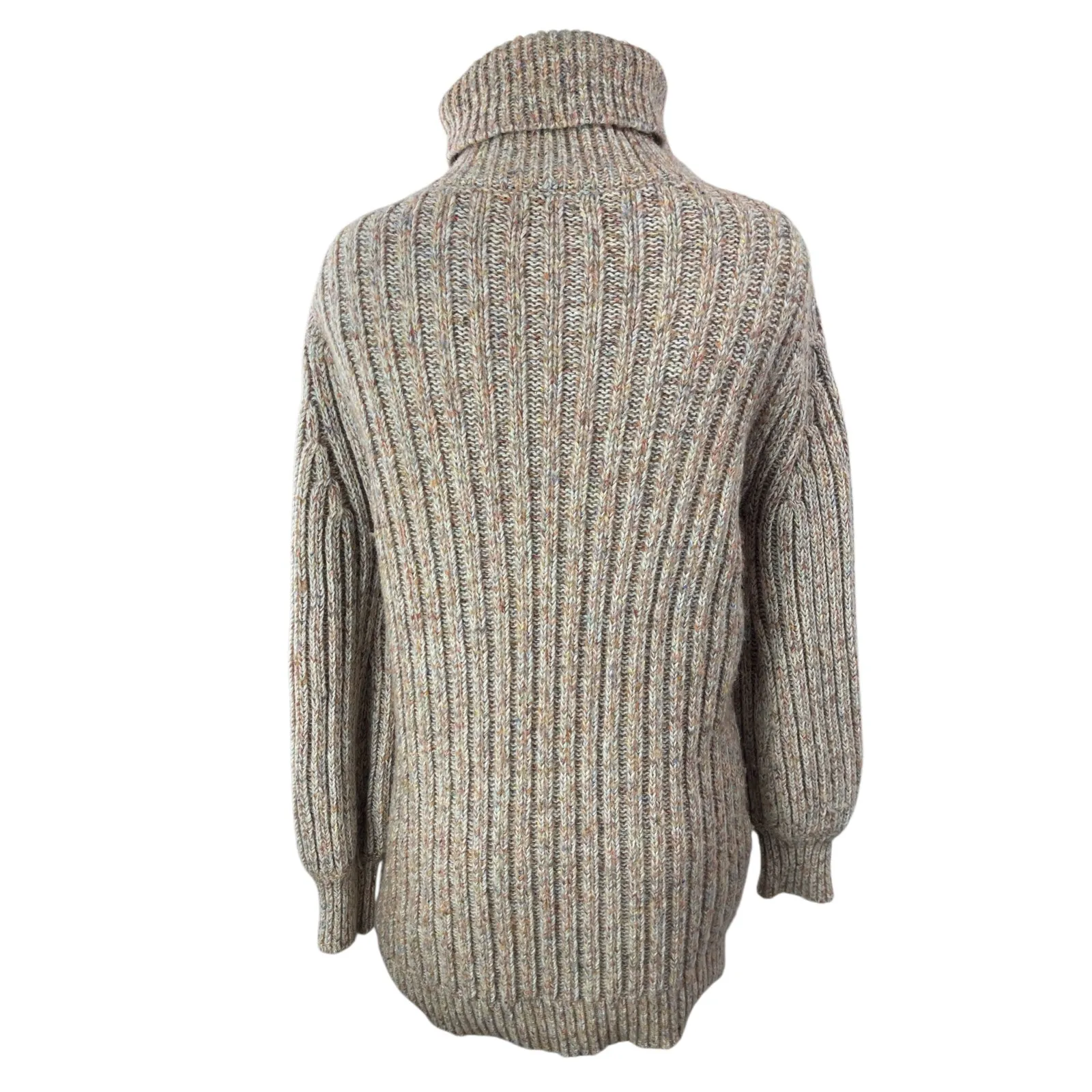 LUSH Womens Tan Wool Ribbed Knit Long Sleeve Turtleneck Tunic Sweater Top Size S - Image 2