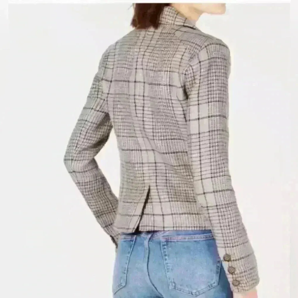 Free People Chess Linen Gray Blue Blazer XS Extra Small 1 Button Preppy Office - Image 3