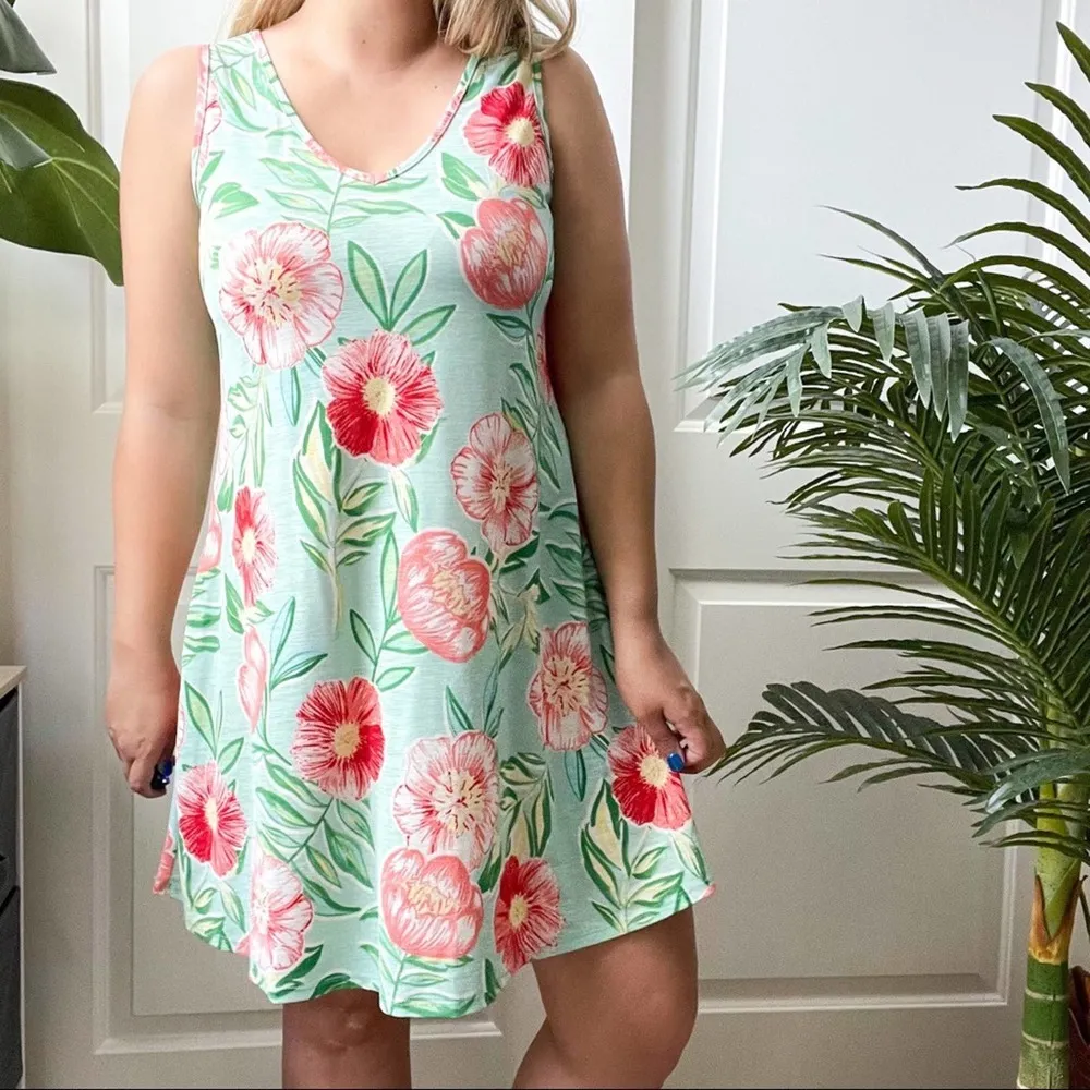 Heimish USA Floral Swim Cover Dress Blue Small - Image 60