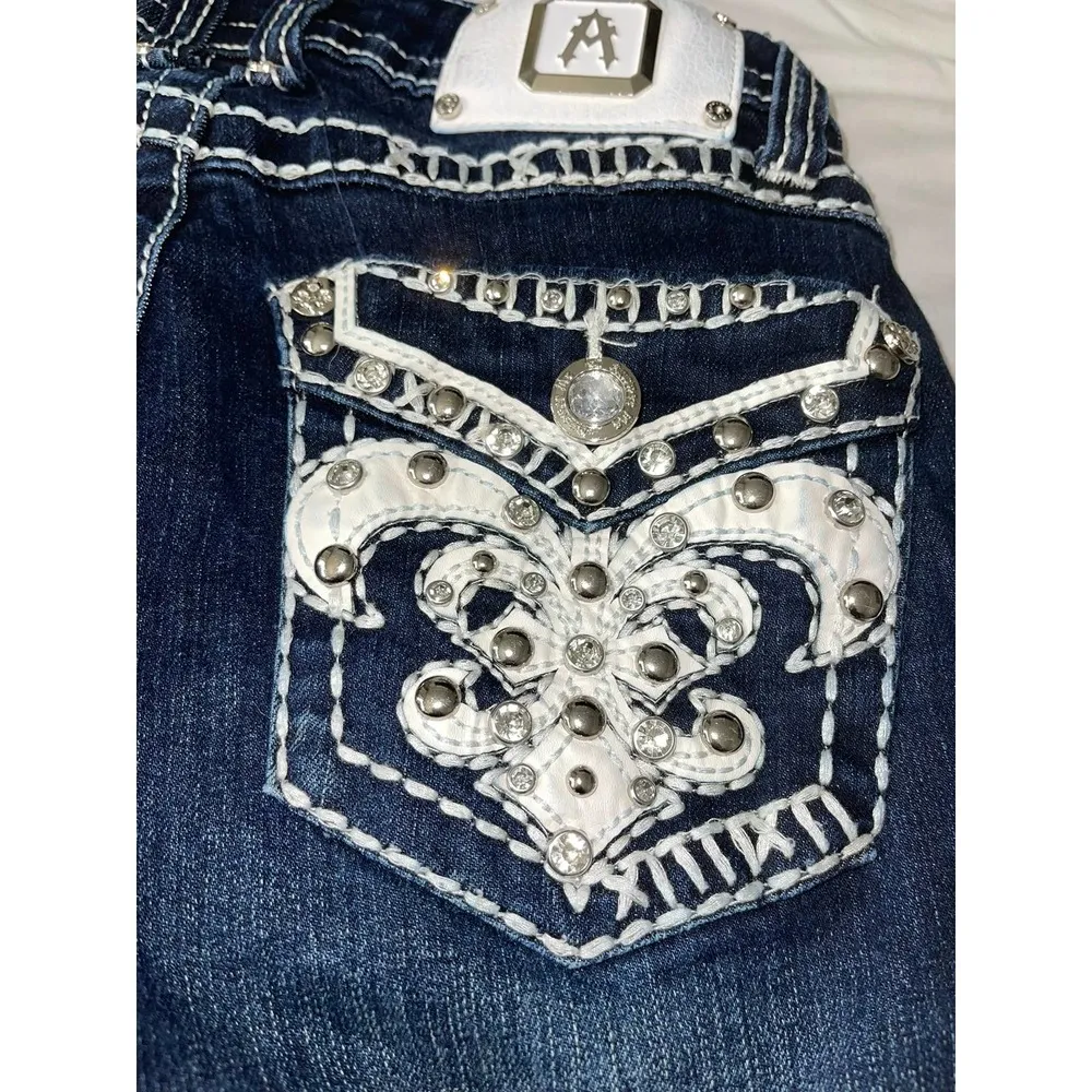 Answer Me Rhinestone Bootcut Jeans Size 24 - Image 5