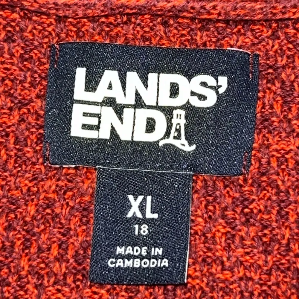 LANDS’ END size XL (18) pullover sweater 1/4 zip neck red burgundy quilted comfy - Image 2