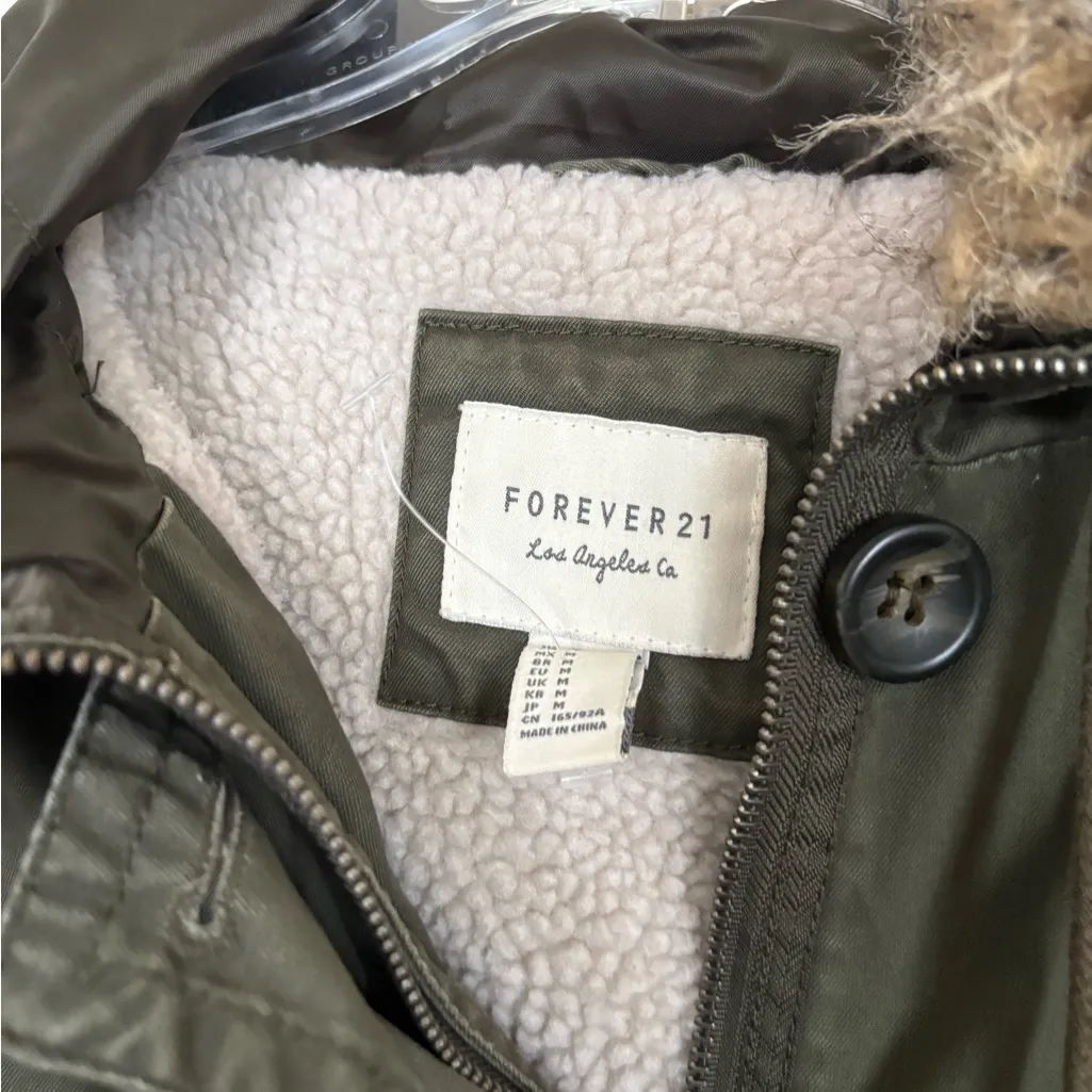 Forever 21 Olive Utility Jacket with Fur Hood - Image 2