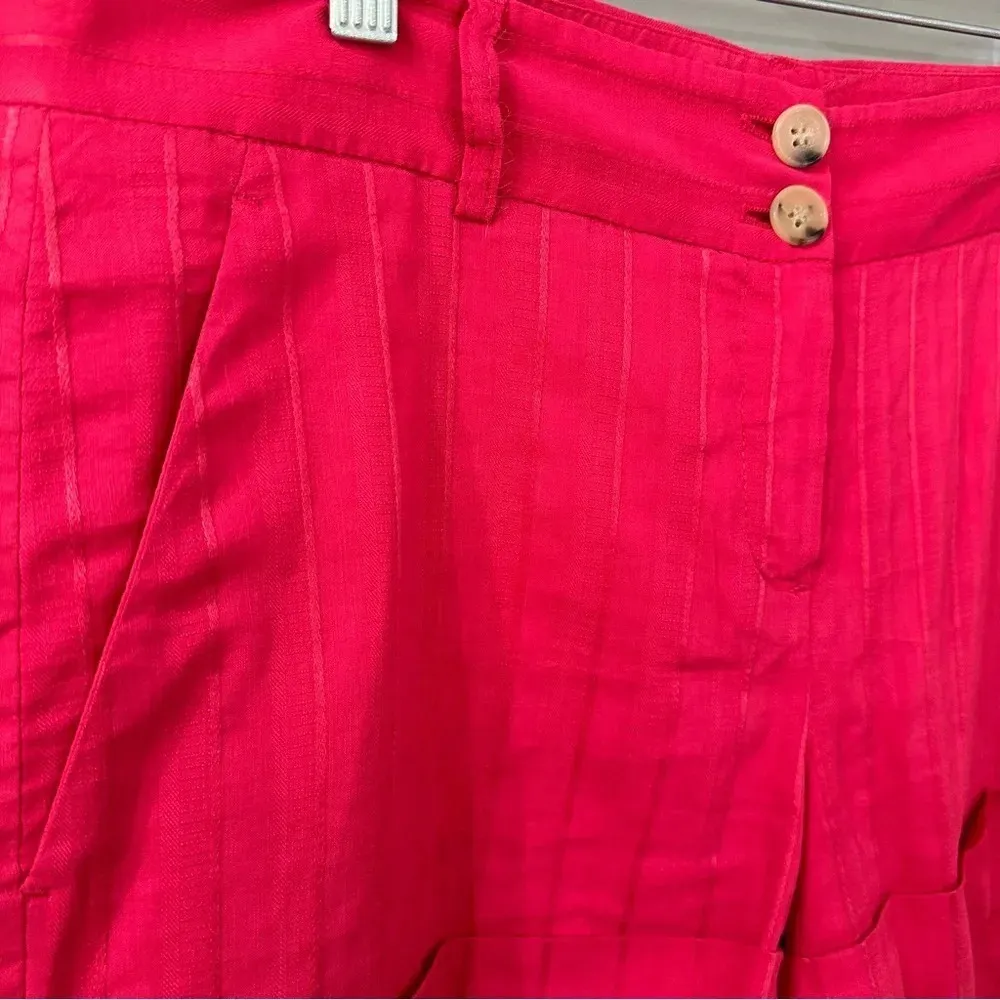 Theory Shorts Pink Pinstriped Linen Shorts Cuffed Hem Size 10 - Image 4