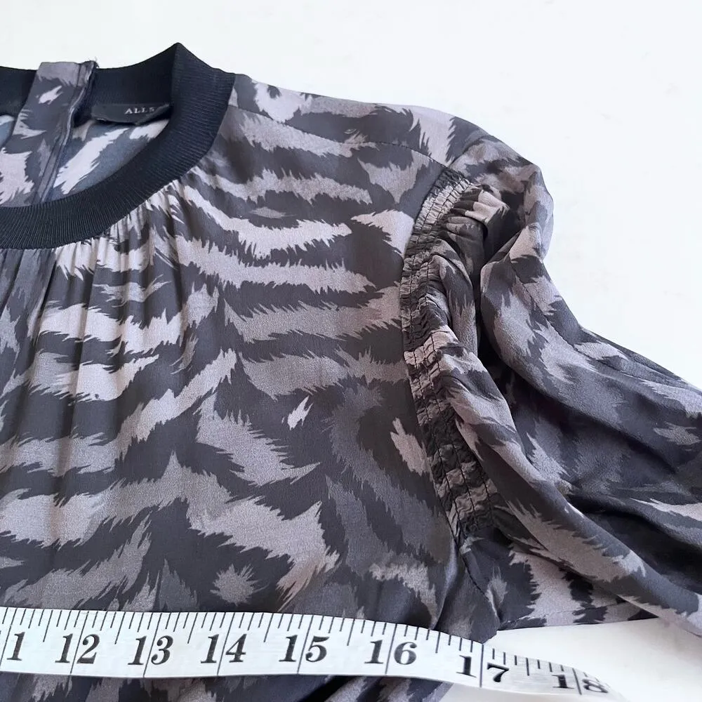 All Saints Fayre Remix Animal Printed Long Sleeve Black Handkerchief Midi Dress - Image 10