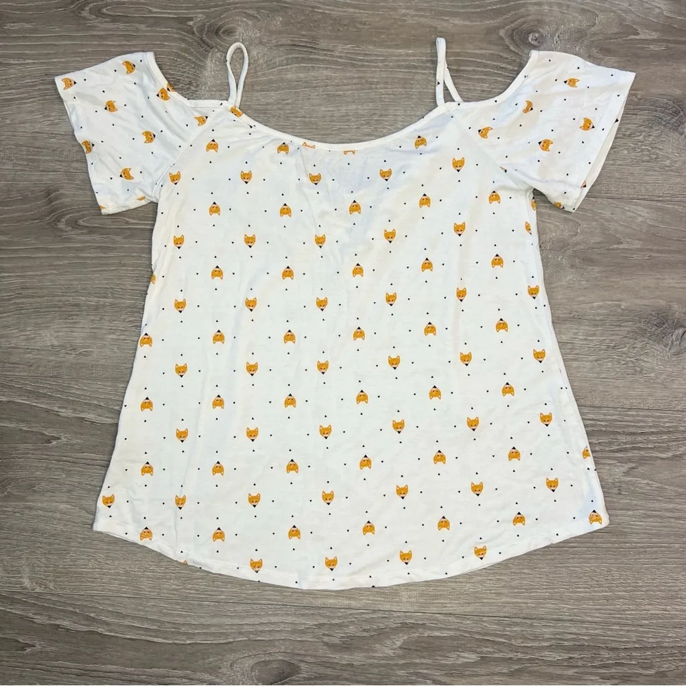 Fox Cold Shoulder Lace Up V neck Top Blouse S/M White Size M - Image 4