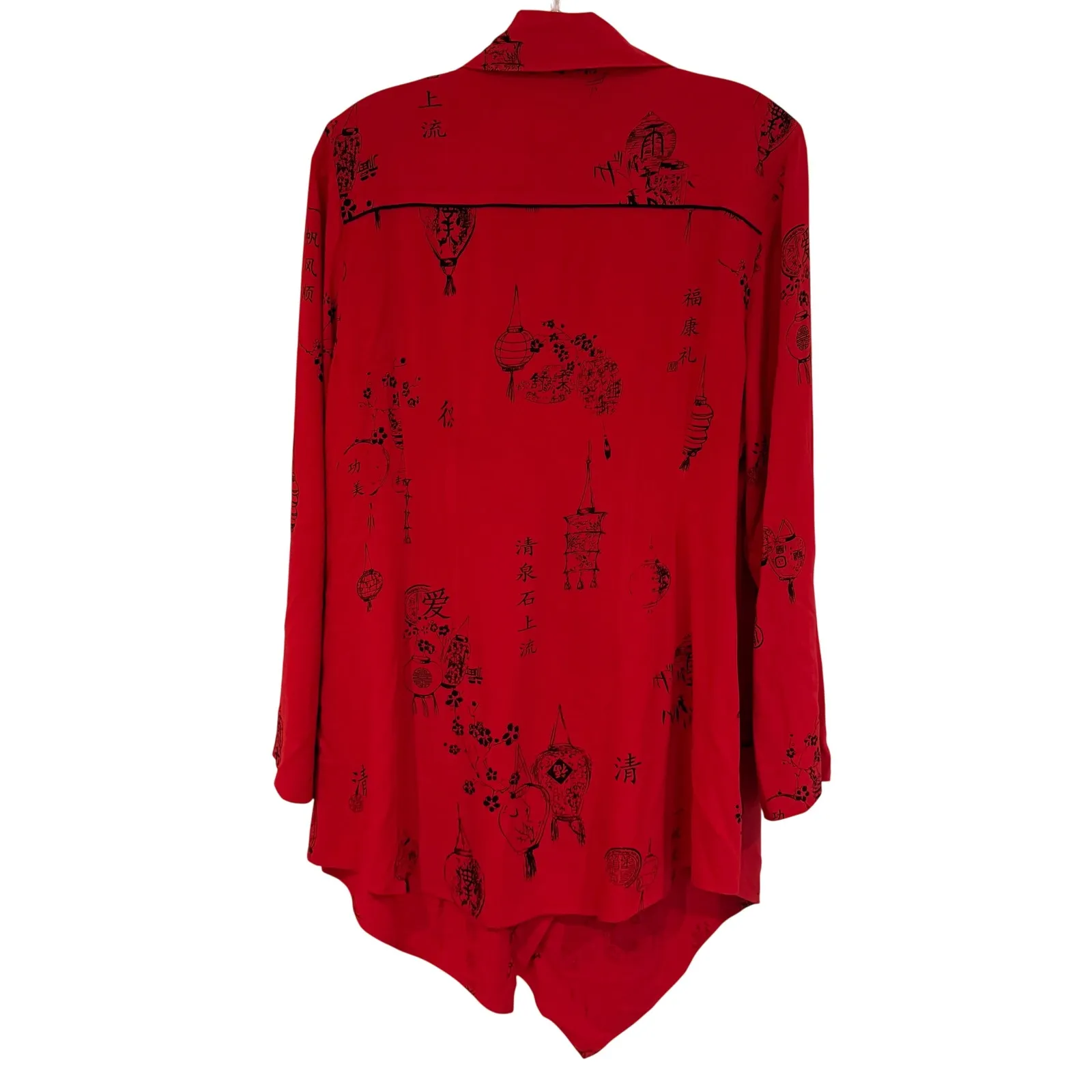Soft Surroundings Asian Lantern Print Asymmetrical Hem Wrap Tunic Women's M Red - Image 6