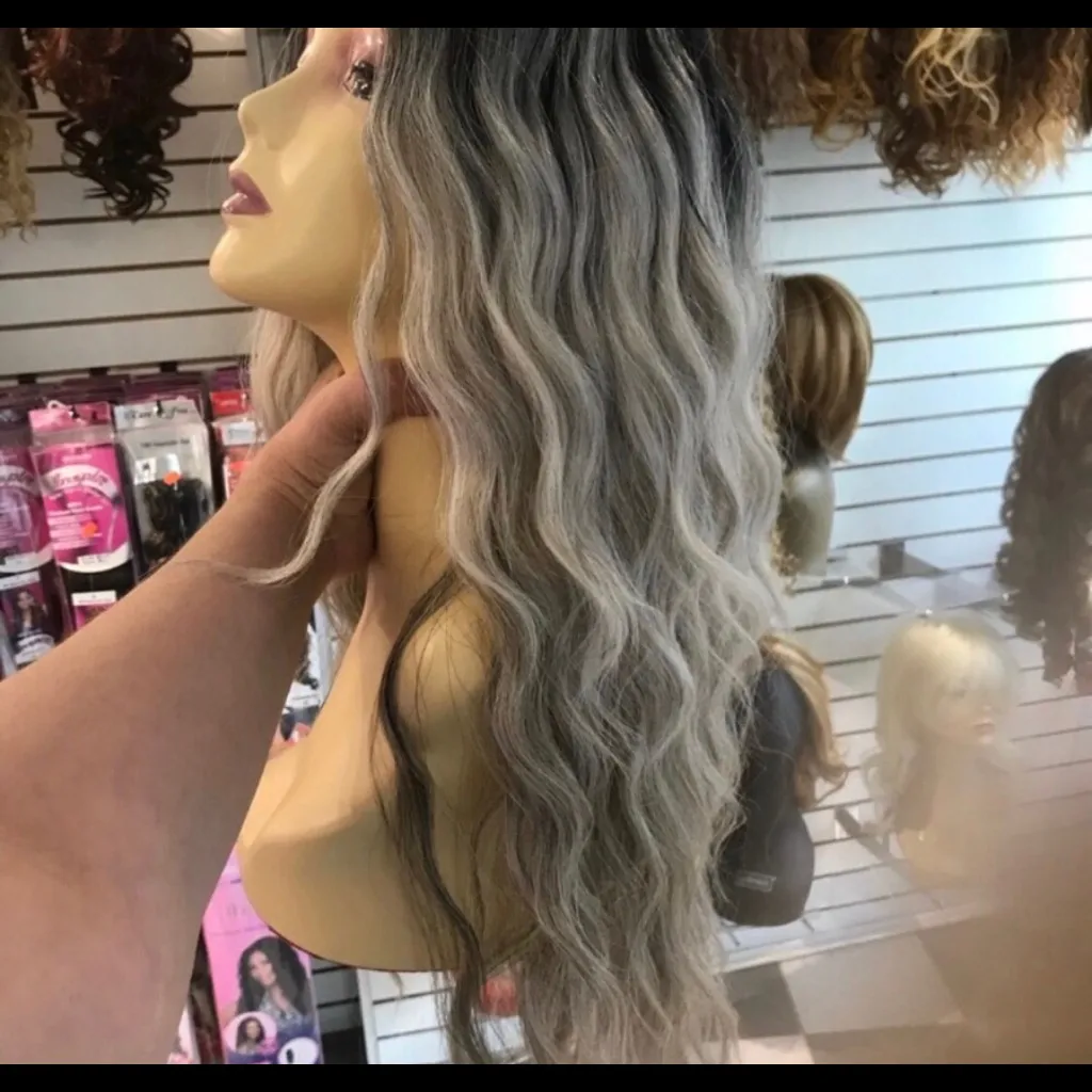 Grey ombré Long Beach Waves Halloween 2019 Black - Image 7