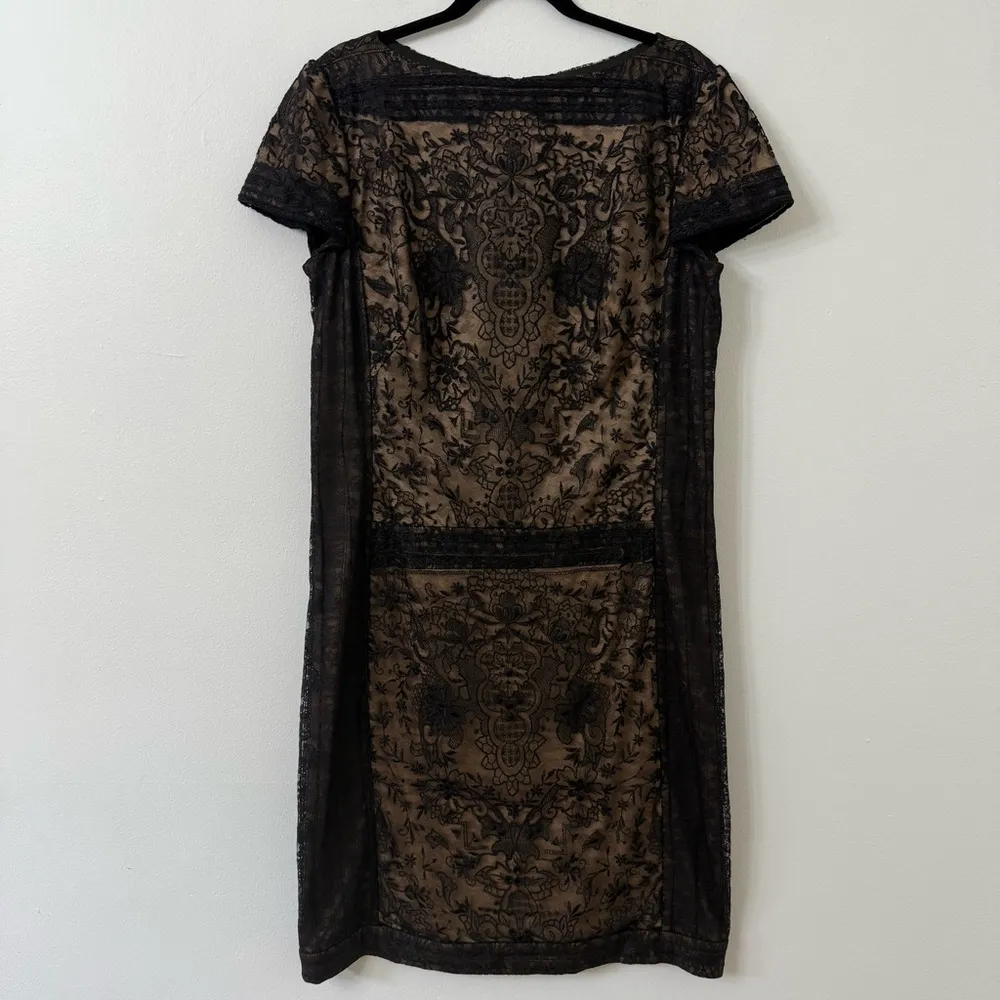 {16} Tadashi Shoji Embroidered Lace Cap Sleeve Sheath Dress in Black Nude - Image 2