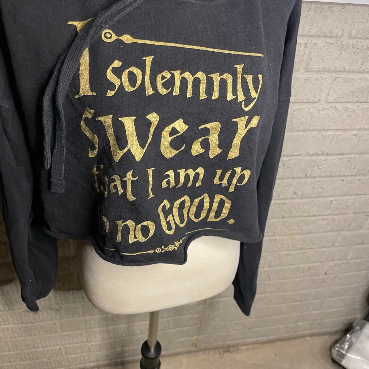 Harry Potter Black Gold Print Cropped Hooded Screen Print Sweatshirt Large - Image 2