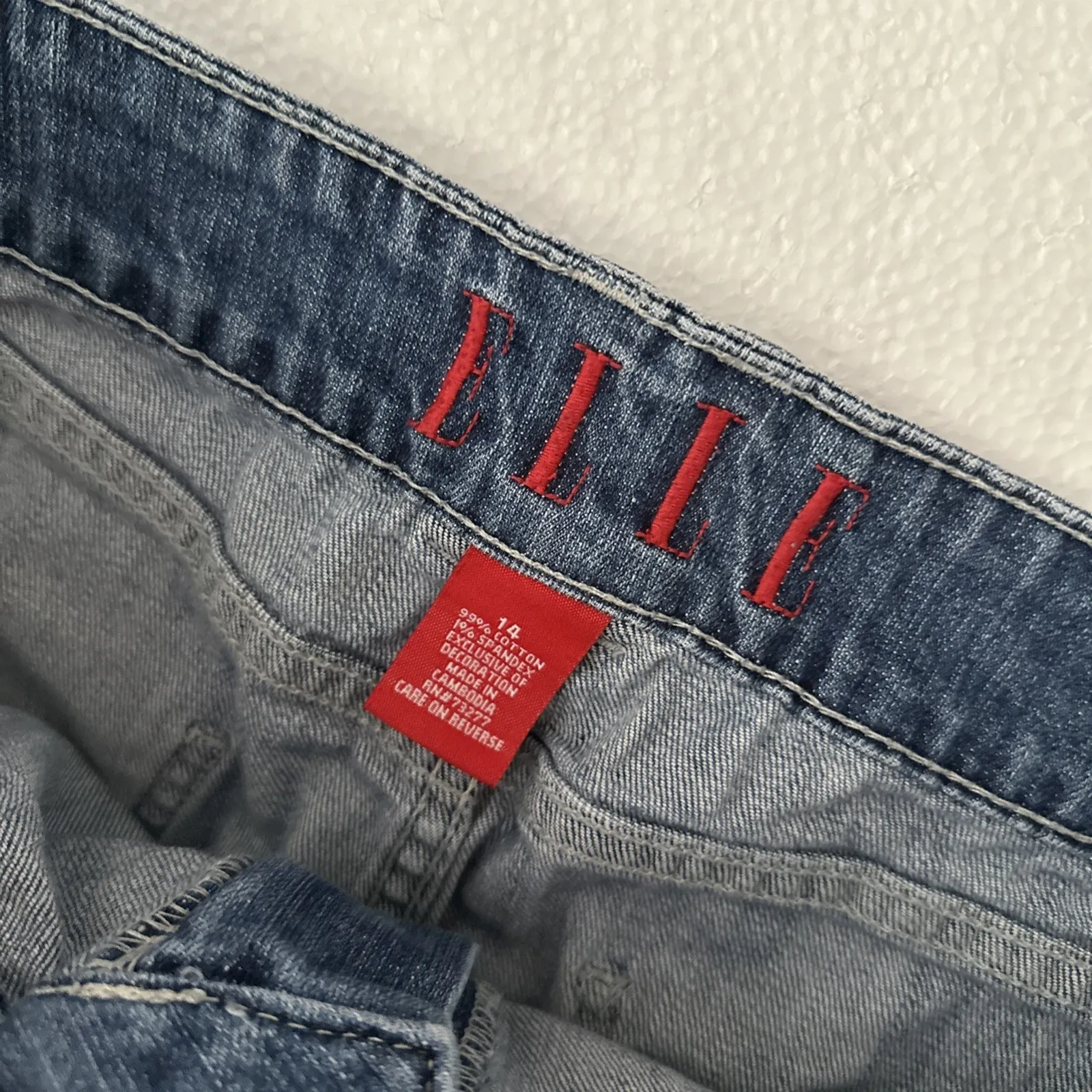 Y2K‎ Elle Size 14 Medium Wash Distressed Micro Mini Denim Jean Skirt Sparkle - Image 4