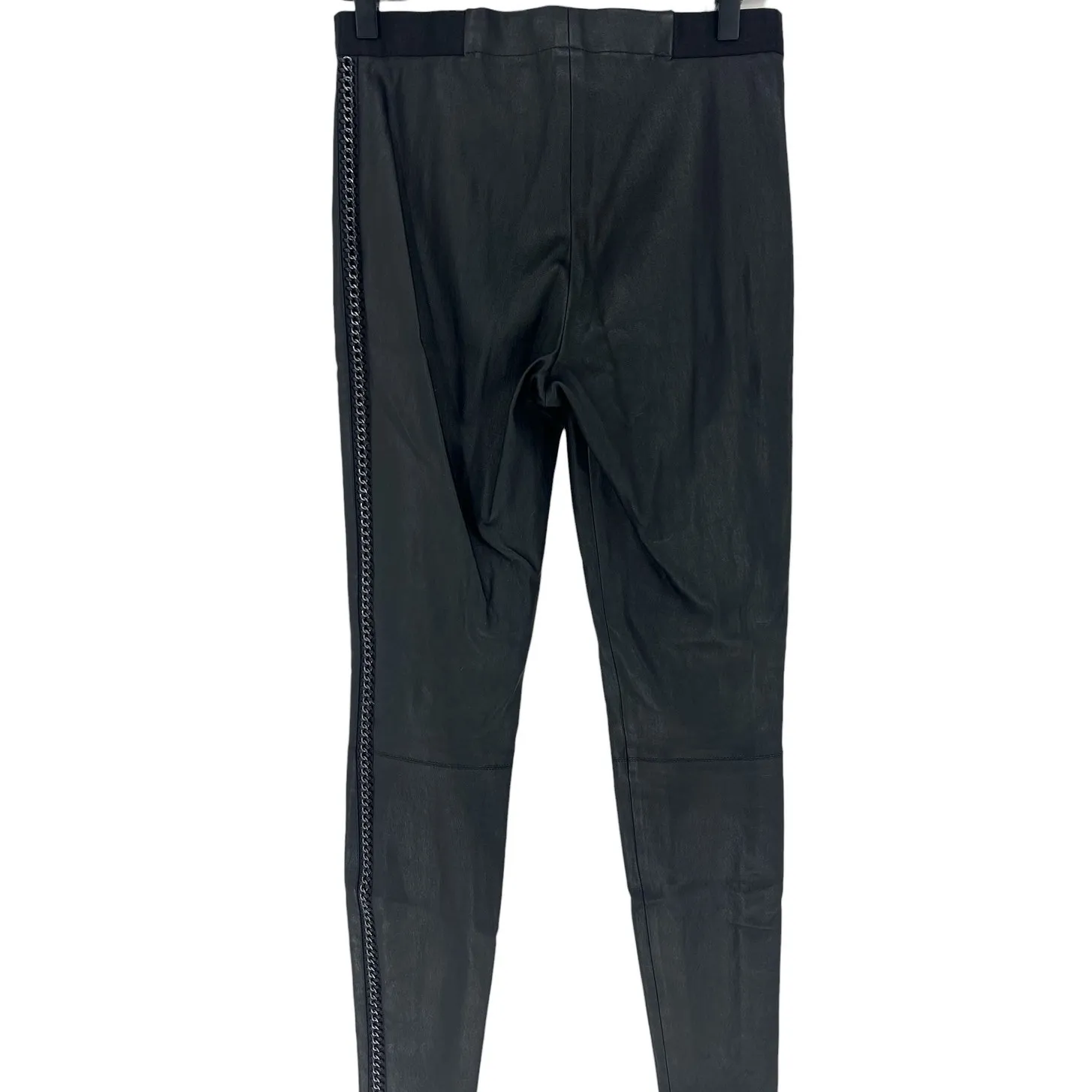 Alice + Olivia Maddox Chain Detail Leather Leggings Black Lambskin Size 6 - Image 12