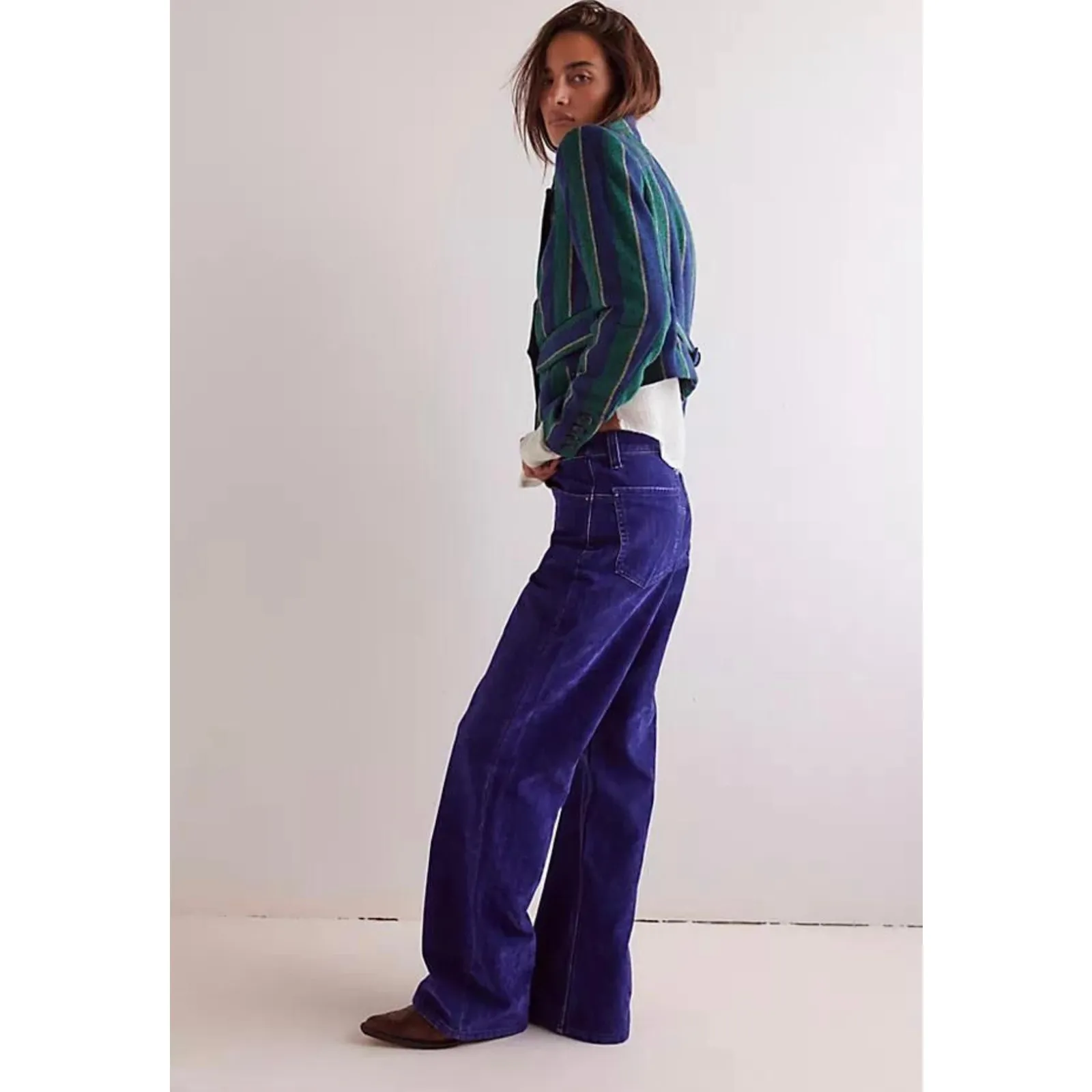 NEW Free People Vintage Wash Blue Tinsley Baggy High Waist Flocked Retro Jeans - Image 4