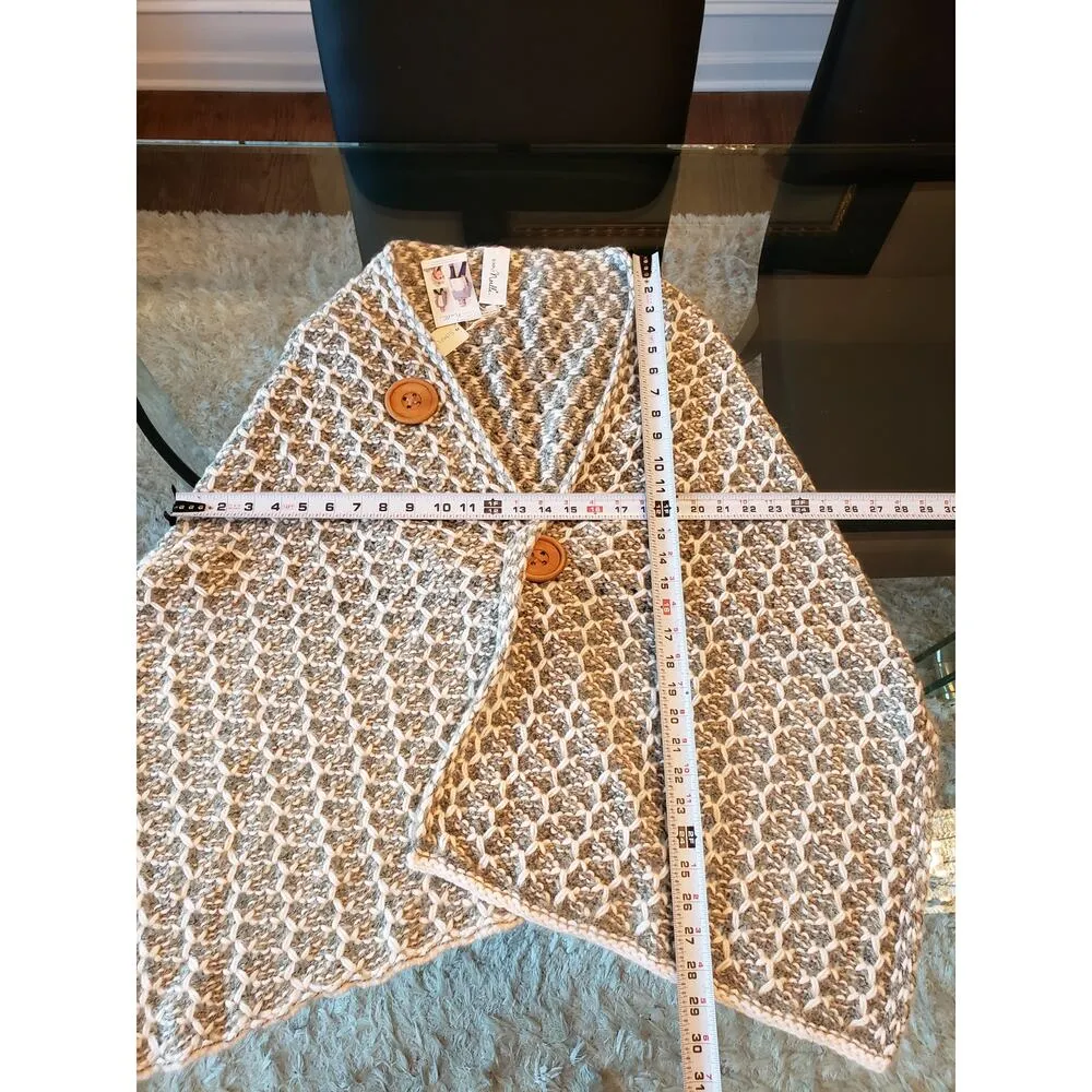 Simply Noelle Poncho Cardigan Womens Gray Knit Two Button Front Asymmetrical - Image 8