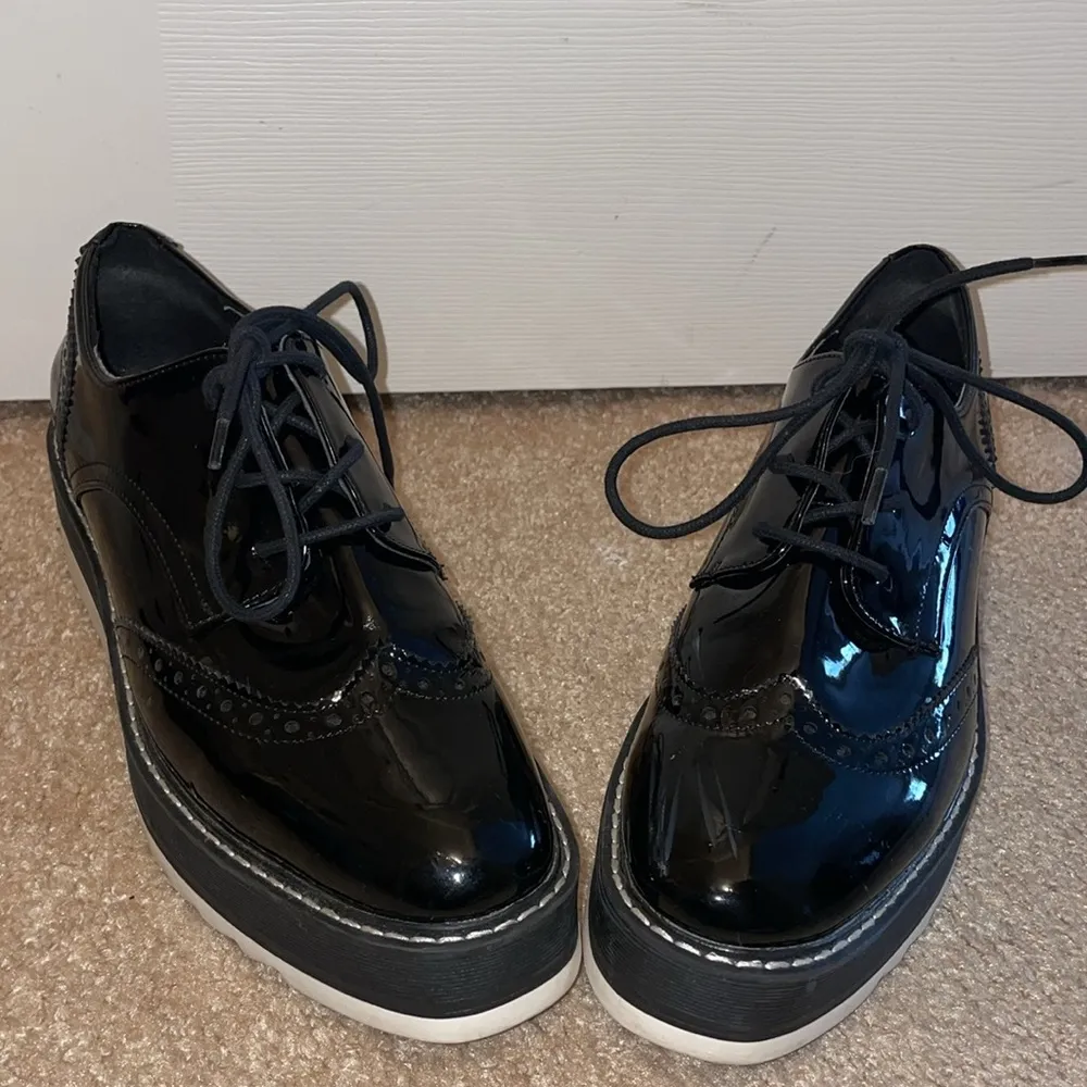 Womens Zara Chunky Platform Patent Leather Oxford Derby Shoes - Image 3