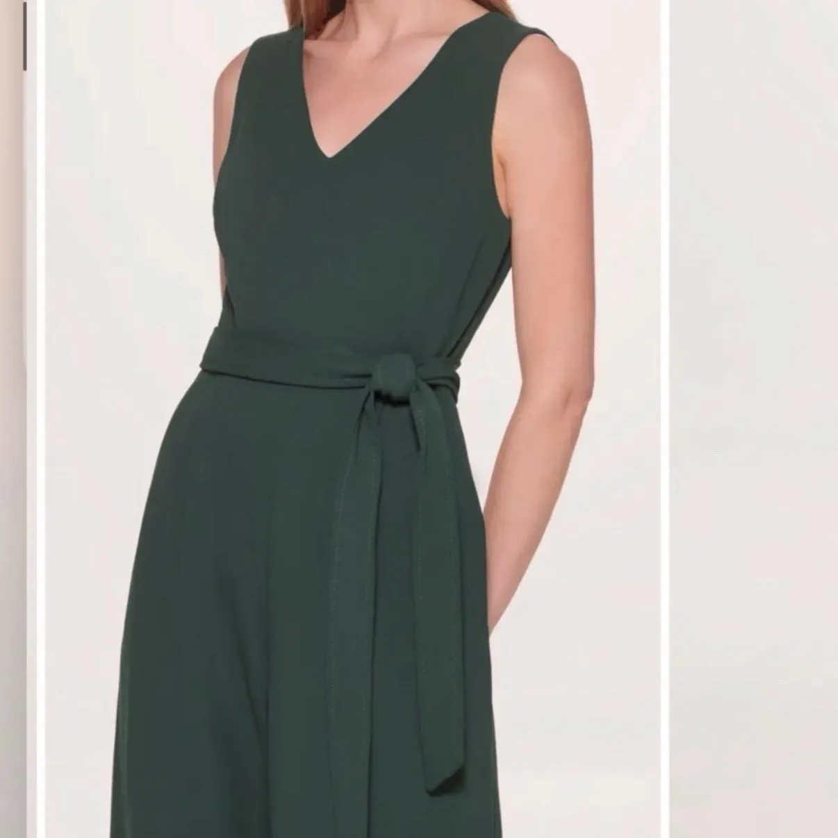 Calvin Klein Dark Green Sleeveless V NeckWide Leg Crop Pocket Jumpsuit Size 12‎ - Image 2
