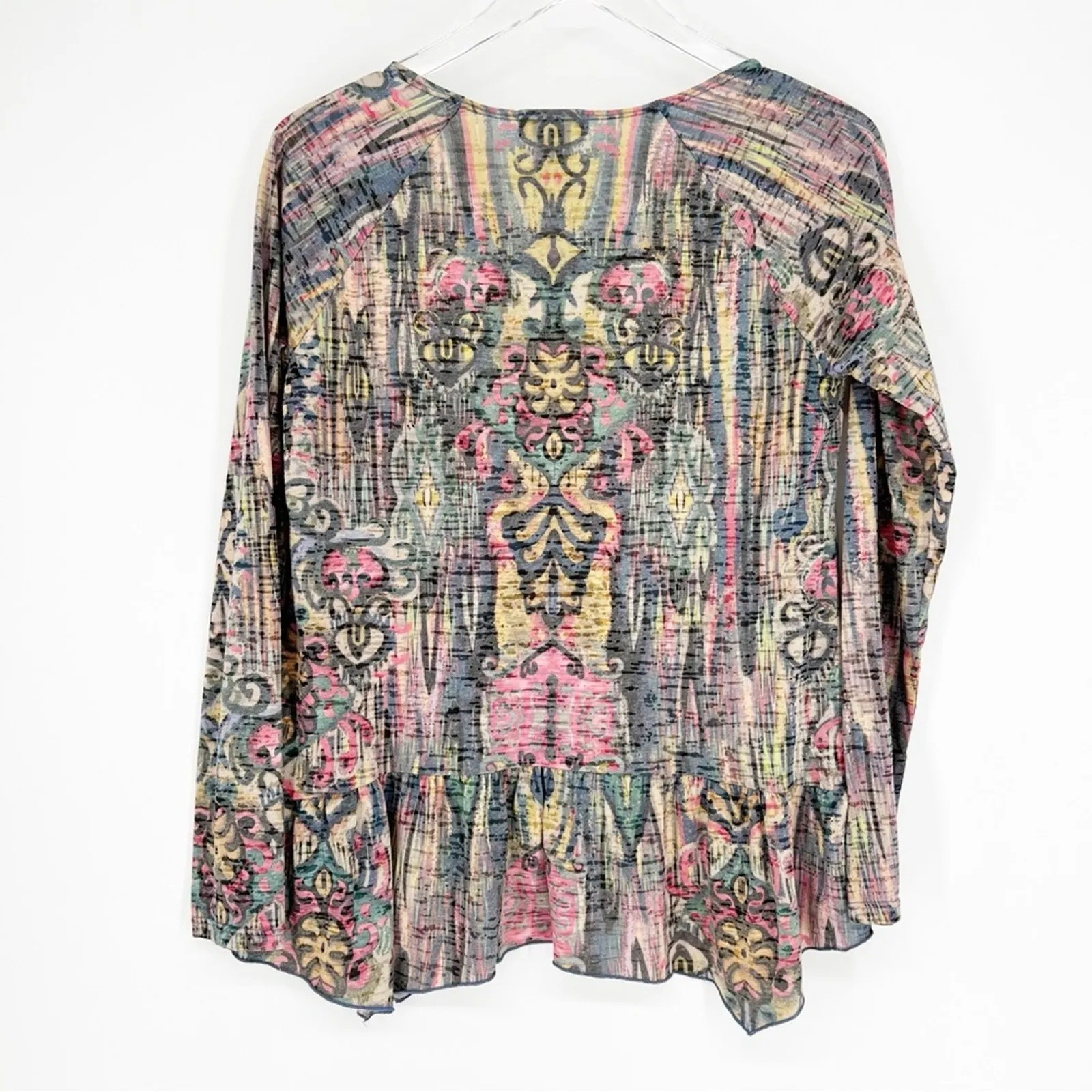 Sundance Ruffle Hem Printed Burnout Top S - Image 2