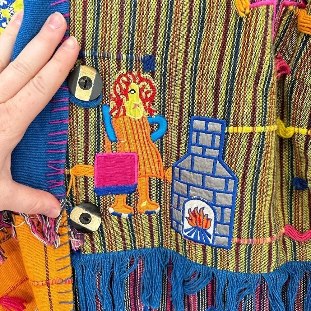 Vintage Maggie Barnes Bright Embroidered Patchwork Art to Wear Coat Size 2X - Image 5