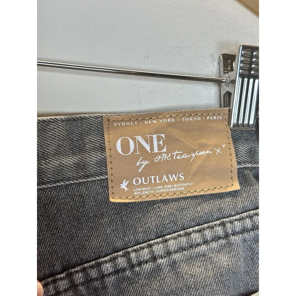 One Teaspoon One x  Outlaws Distressed Cut Off Denim Shorts Phantome Black Sz 27 - Image 6