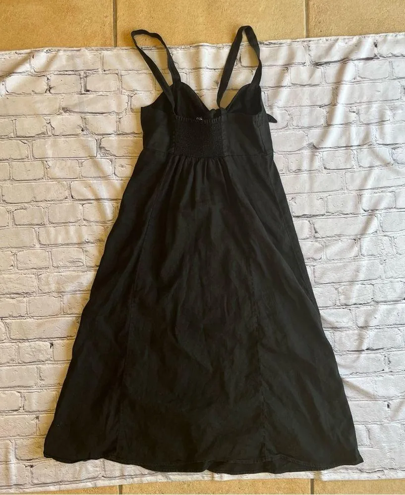 Splendid Sundress Linen Tencel Size XS Black Button Detail Tie Front EUC Resort - Image 4