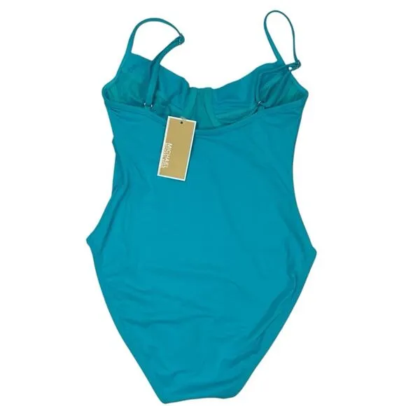 MICHAEL KORS $148 Underwire One Piece Swimsuit Solids 6 S‎ Blue - Image 2