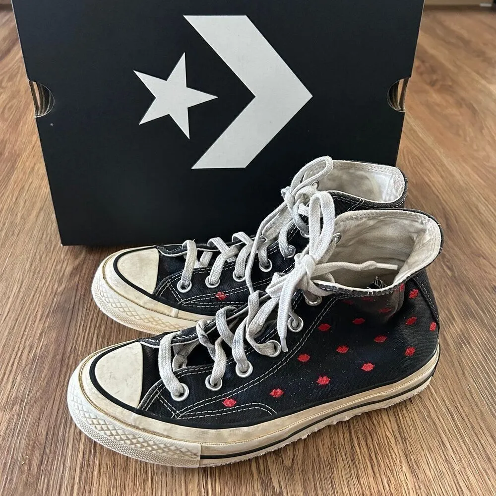 CONVERSE all Star Chuck Taylor hi top black kiss lip embroidered lace up shoes 7 - Image 8