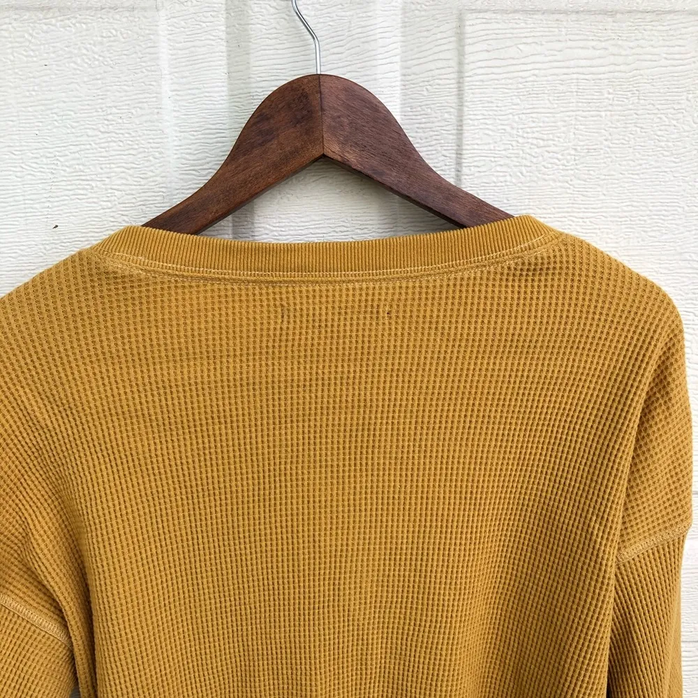 Abercrombie Fitch Women’s Mustard Yellow Waffle Knit Long Sleeve Lace Small - Image 5