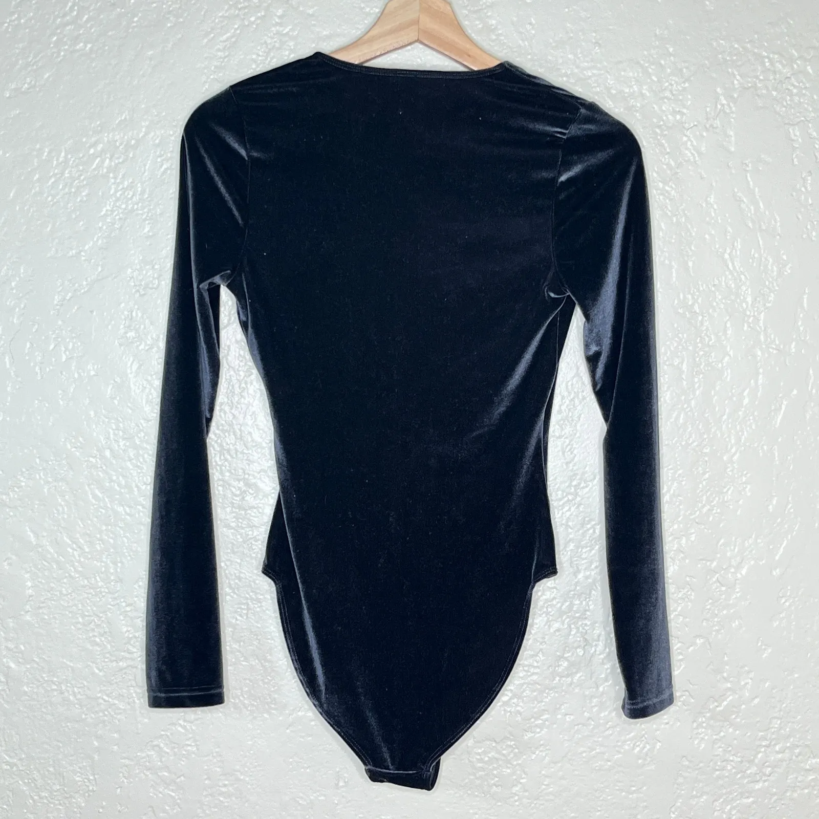 American Apparel Velour Surplice Bodysuit Y2K Night Out Women Black Small - Image 2