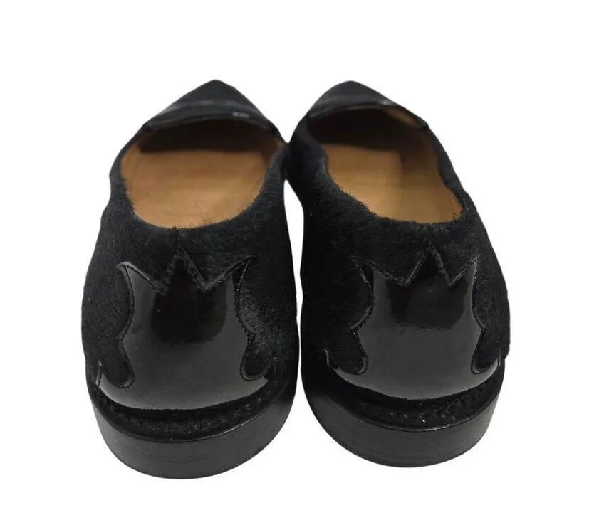 LUCCHESE WOMEN'S BLACK PONY HAIR LEATHER W/ PATENT LEATHER INLAY LOAFER SZ 7.5B - Image 4