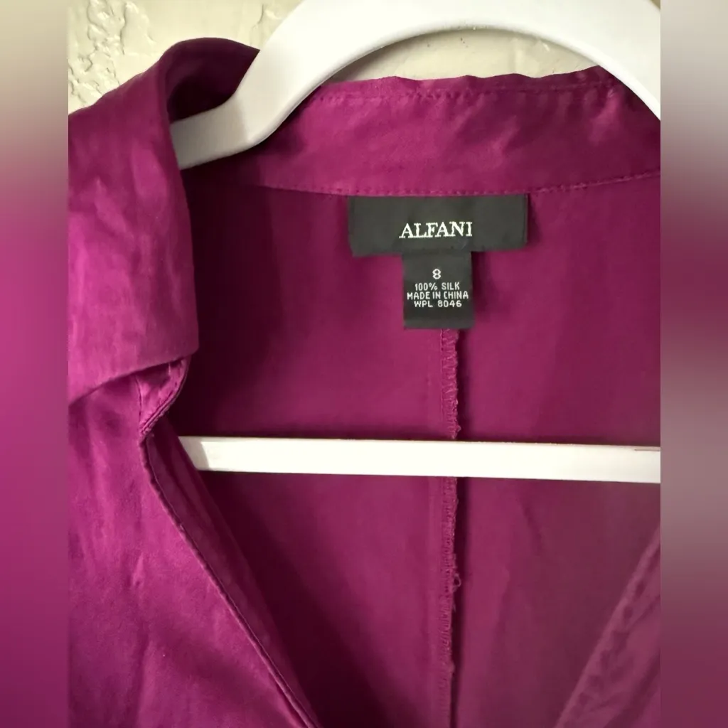 Alfani Size 8 100% Silk Blouse Faux Wrap Purple Vtg Y2K Career Satin Romantic - Image 2
