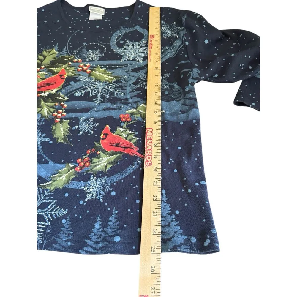 Winter Cardinal Birds Top Women’s VTG 90’s Morning Sun Size XXL Double Sided 2XL - Image 5