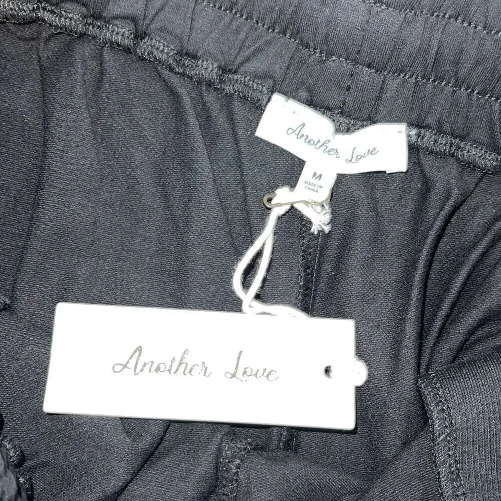 Another Love Womens Drawstring Cotton Blend High Waist Shorts Black Medium NWT - Image 4