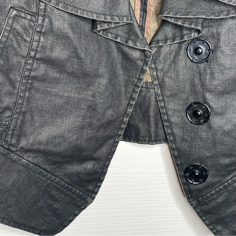 Cabi Waxed Linen Moto Jacket Sz XS Black Ruffle Collar Snap Front Style #901 - Image 6