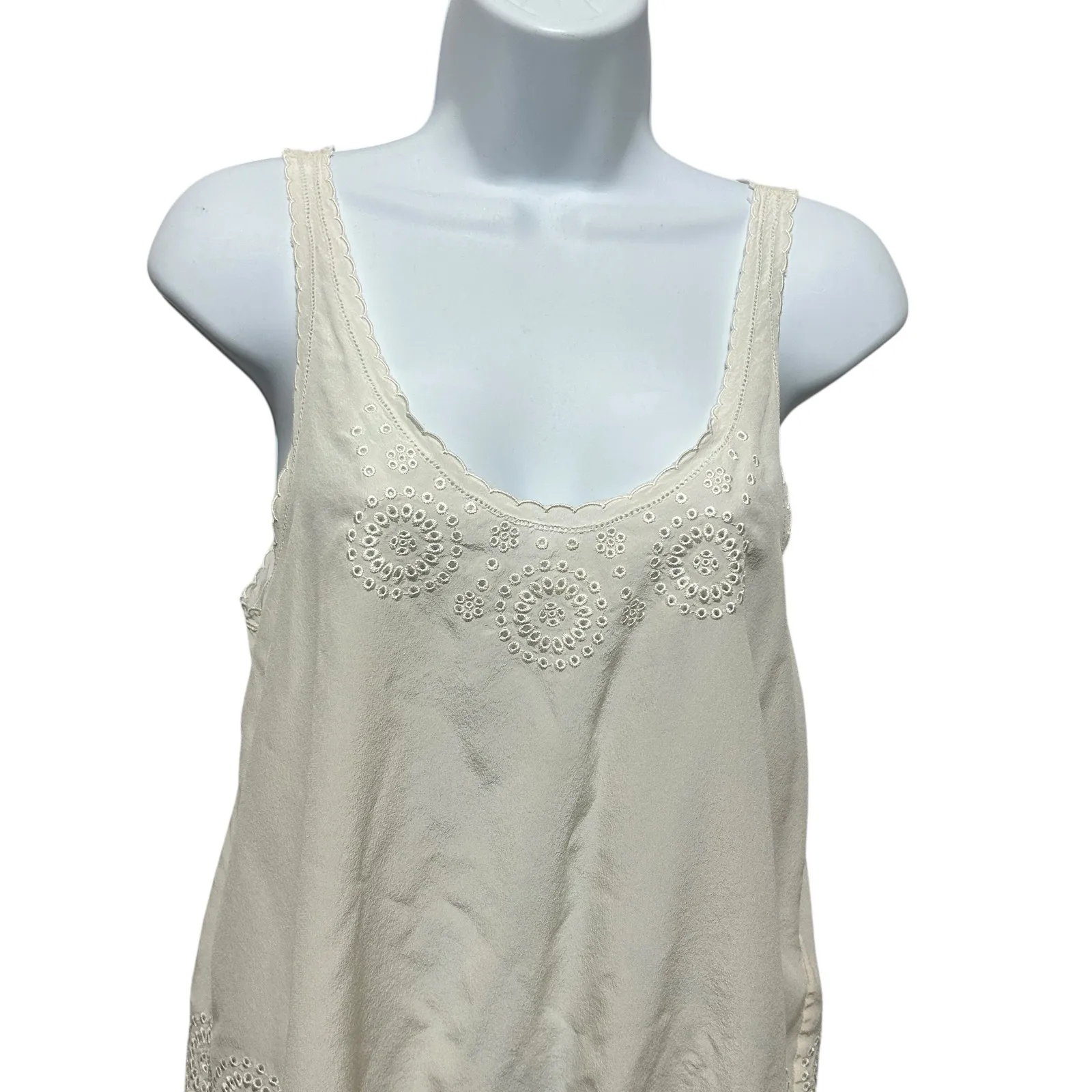 Joie Women Tank Top S Ivory Silk Eyelet Embroidered Coquette Cottage Scallop Hem - Image 3