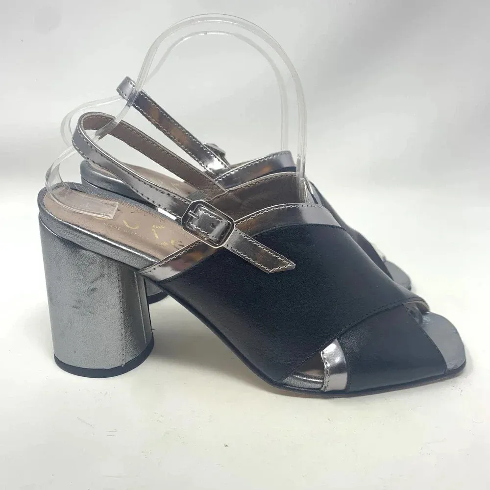Ouigal Metallic Slingback‎ Heels Black Silver Size 8.5 - Image 6
