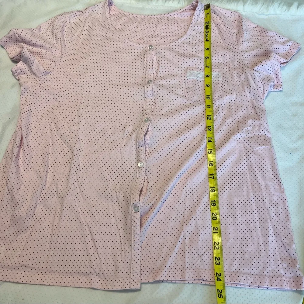 2 Piece Light Pink W/ Polka Dots Pajama Set Capri Bottoms NO SIZE SEE Meas. - Image 3
