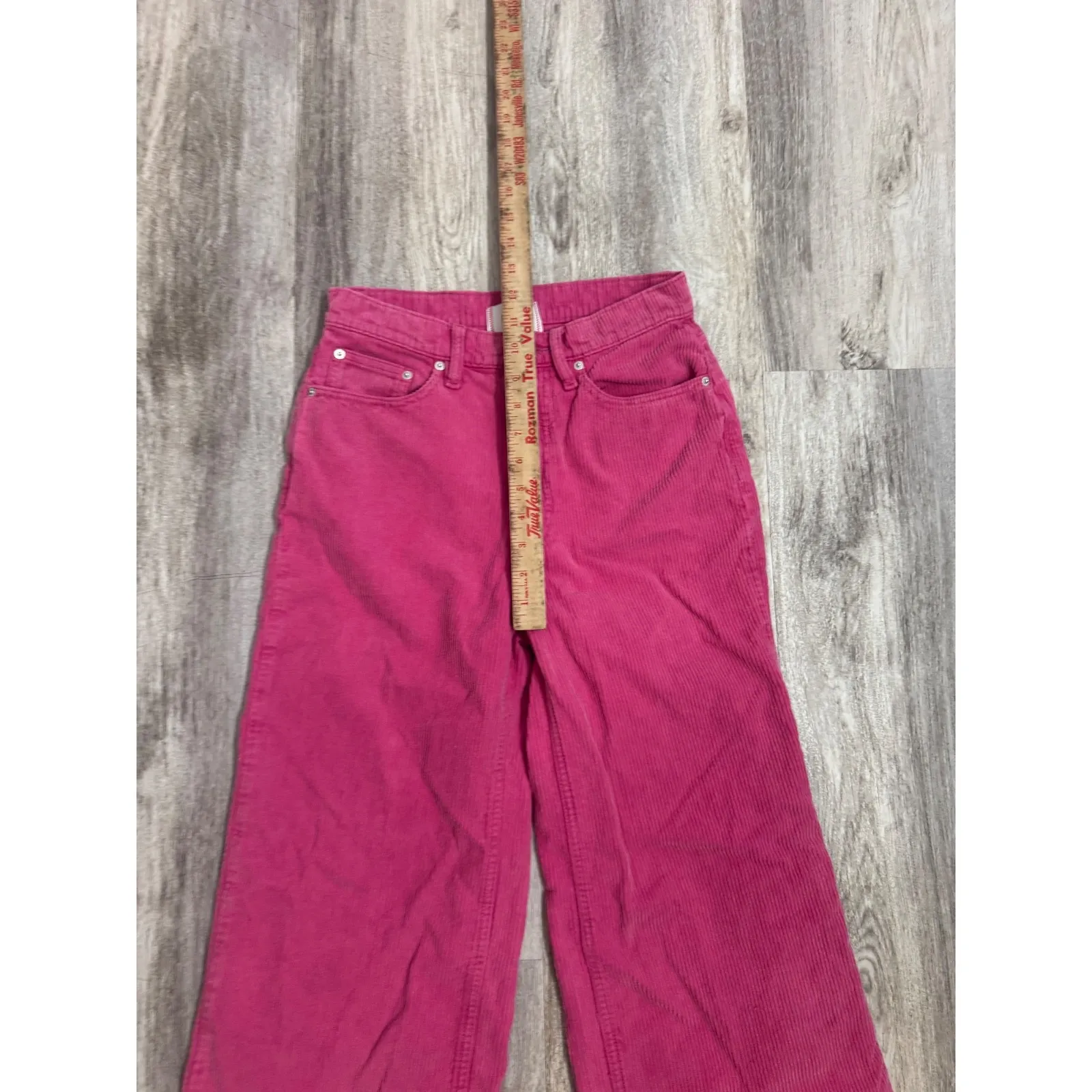 BDG Urban Outfitters High Wide Leg Corduroy Pants Pink Cropped Raw Hem Size 27 - Image 8