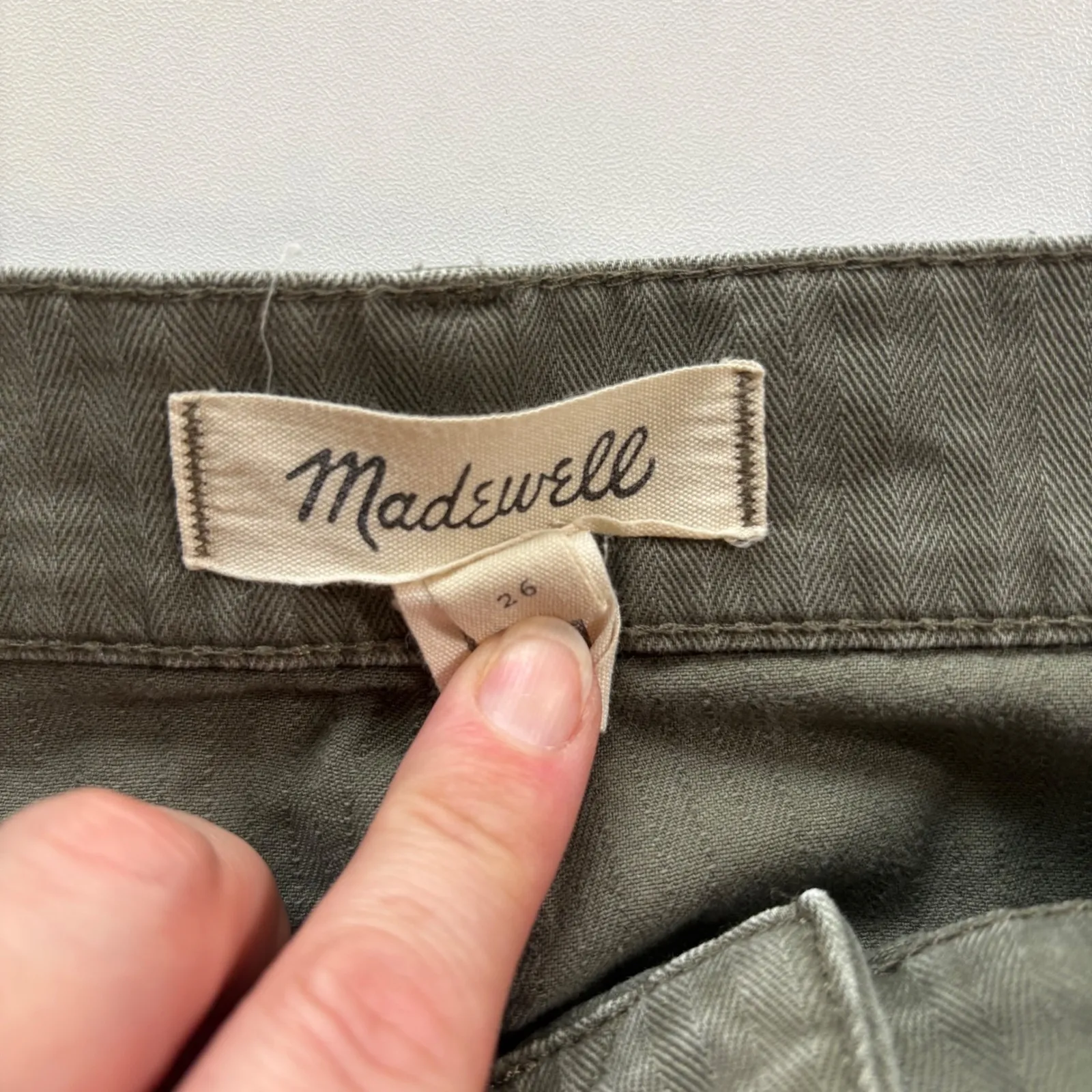 Madewell High Rise Utility Pants Green Herringbone Cotton Blend Women's Size 26‎ - Image 4