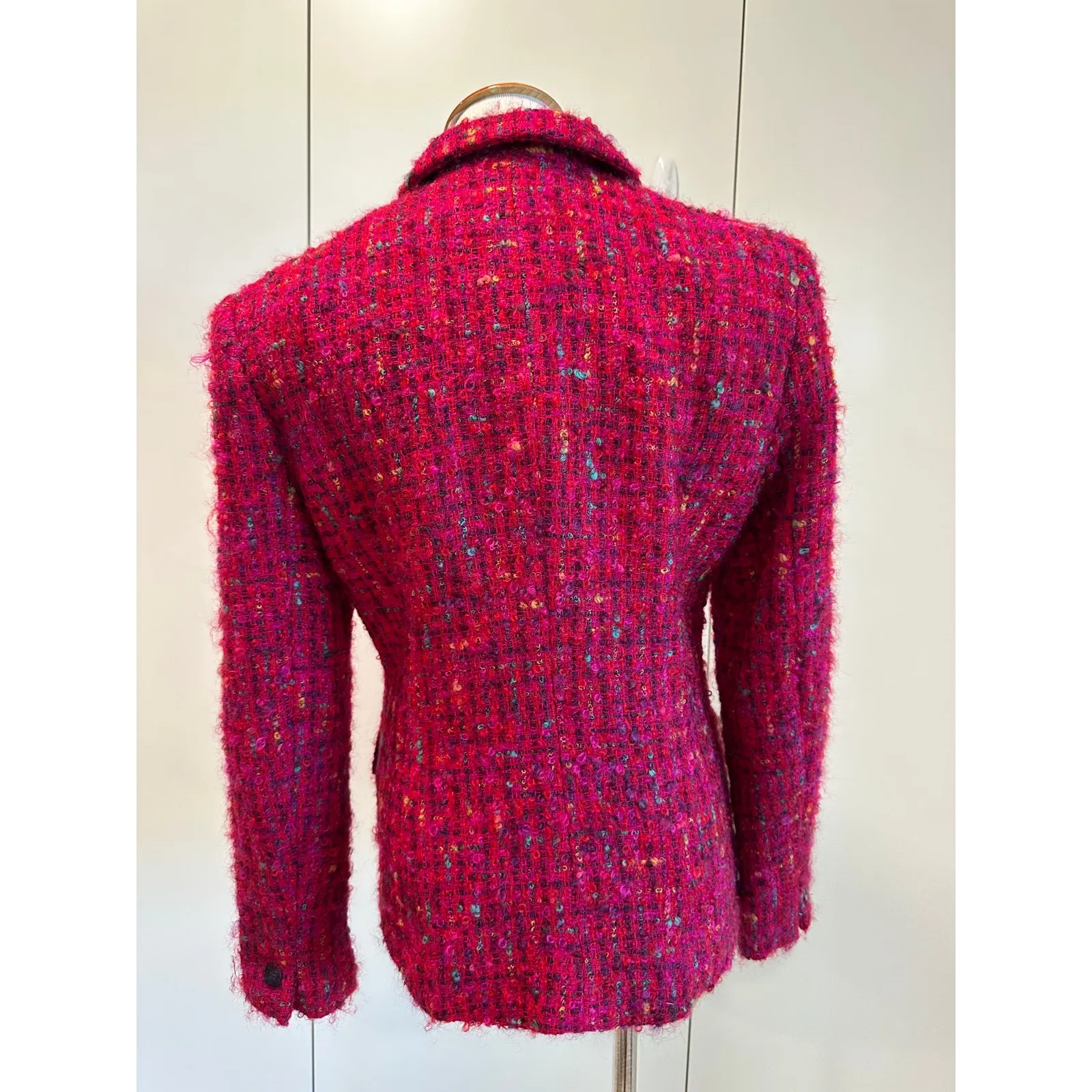 90s Tweed Wool & Mohair Pink Speckled Blazer Size 4 Jones New York Classic - Image 3